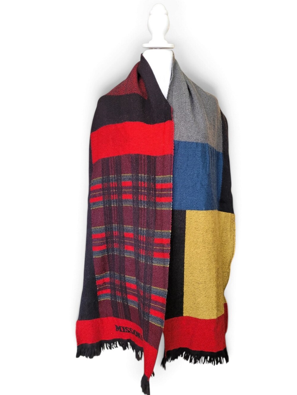 Missoni 100% Wool Reversible Patterned Scarf Multicolor Patchwork Colorblock